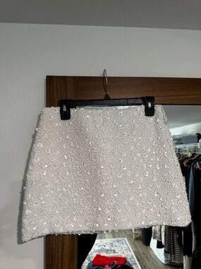 Zara Low Rise Sequin Embellished White Mini Skirt NWT